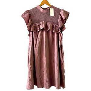 NWT purple dress mini a-line shift 2x plus size pale dusty mauve smocked ruffle